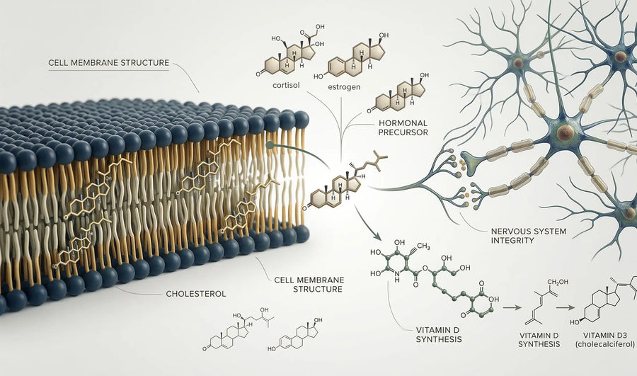 Ilustracija holesterola kot pomembnega dela celične membrane in telesnih procesov