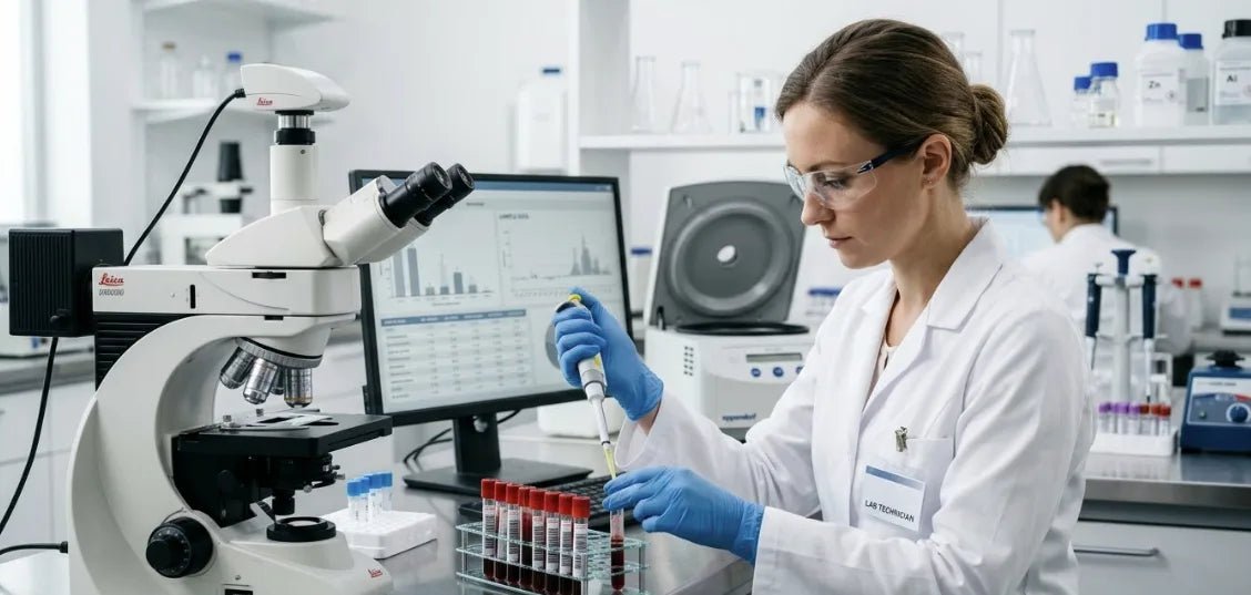 Laboratorijska analiza vzorca krvi pri testiranju raka iz krvi