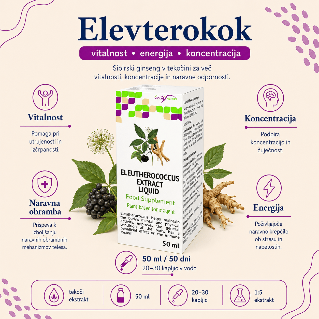 Elevterokok (sibirski ginseng) v tekočini