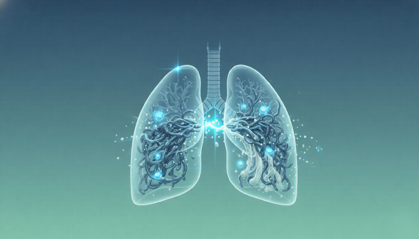 grafični prikaz pljuč in delovanja NAC na razbijanje sluzi