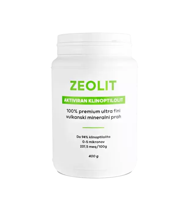 Zeolit v prahu - 400g: Naravni mineralni prah brez dodatkov, brez glutena, laktoze in GSO.